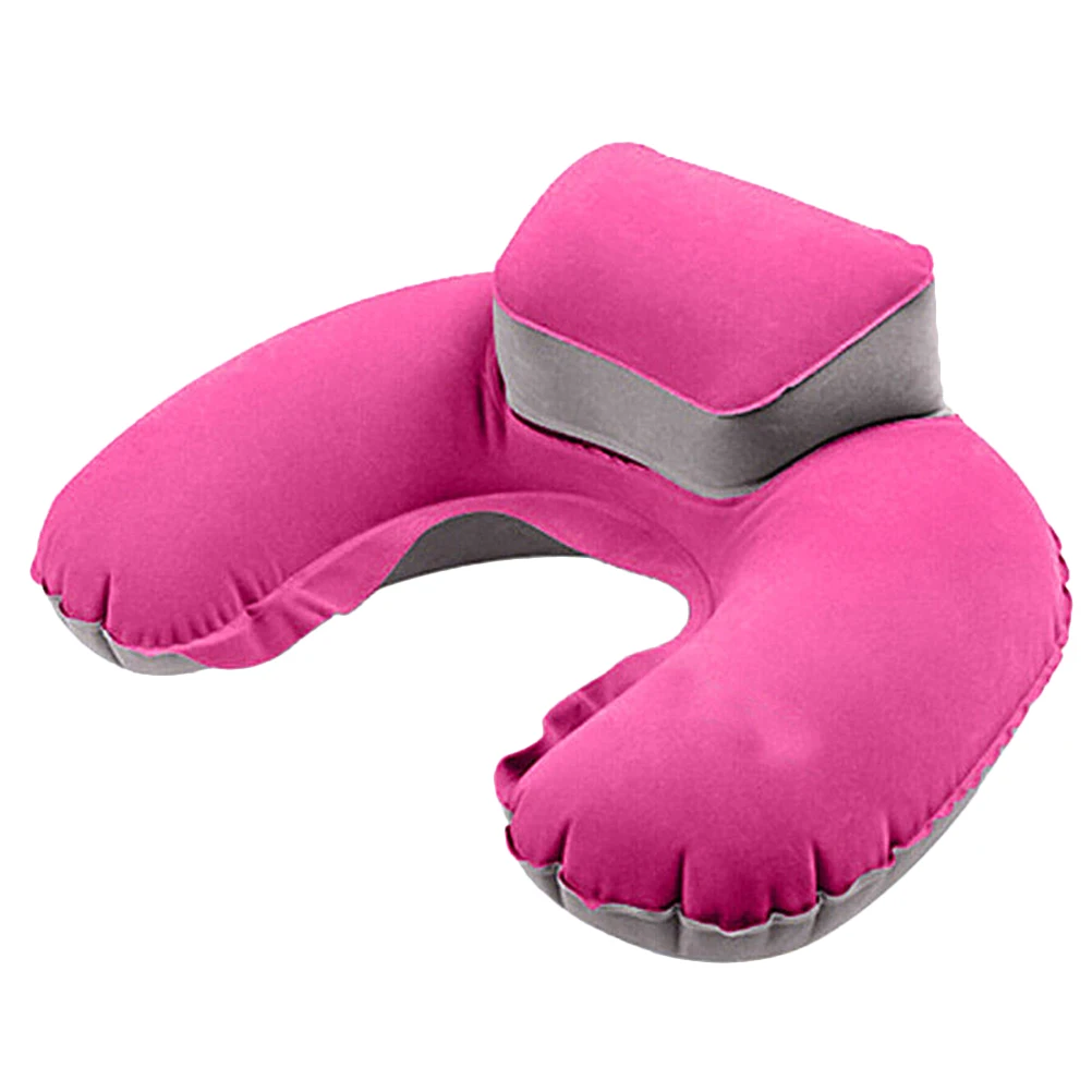 

U Shape Inflatable Head Neck Cushion Travel Car Plane Outdoor Lightweight Foldable Air Rosy Color Easy Carry Sleep