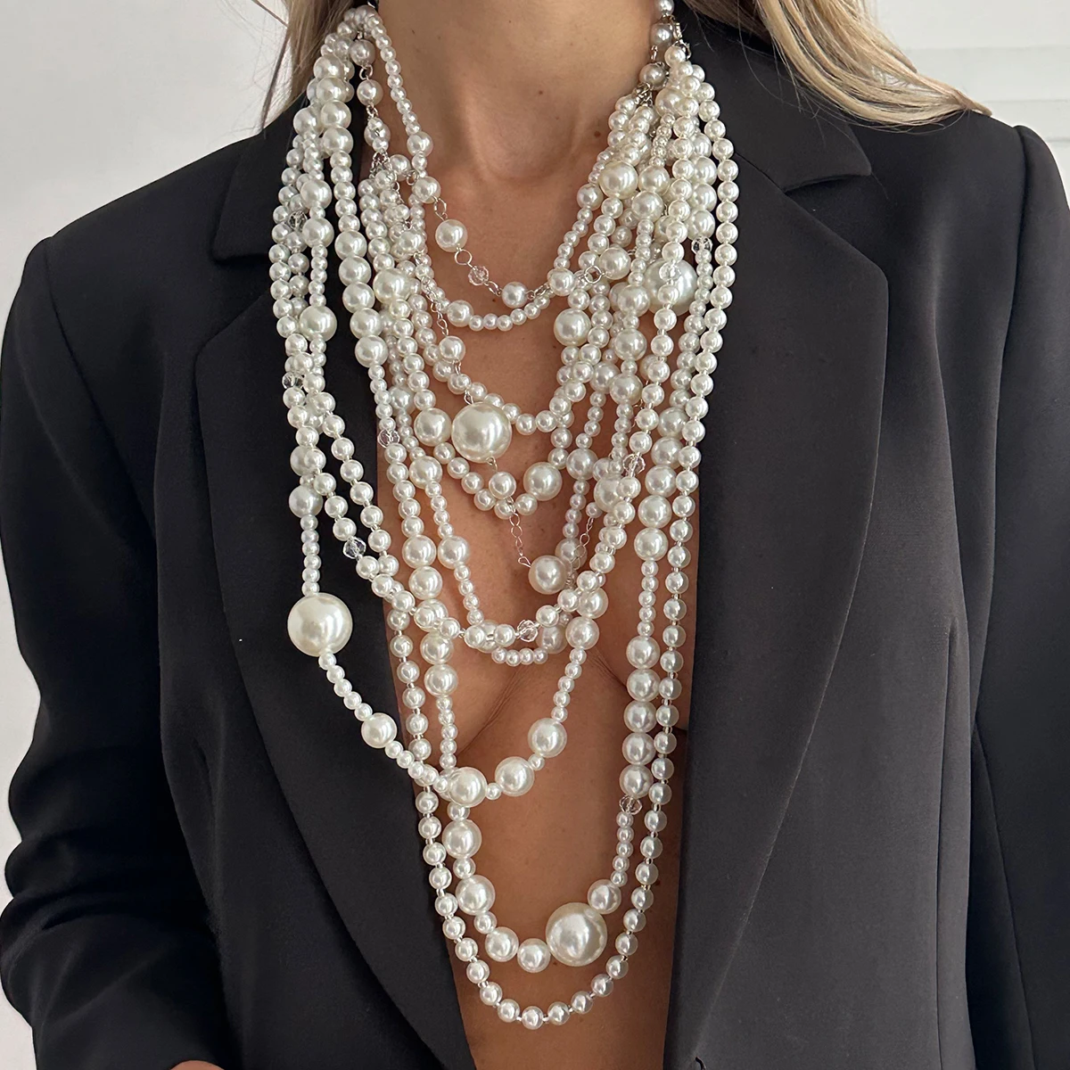 Salircon Übertreibung Multilayer Imitation Perle Halskette Frauen Neue Trendy Elegante Quaste Halsband Braut Hochzeit Schmuck Geschenk