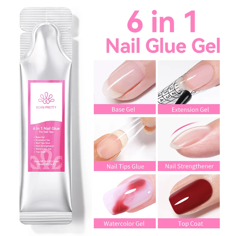 BORN PRETTY 15g 6 IN 1 Nail UV Gel Polish Refilled Package Extension Building Nail Gel Rubber Base Semi Permanent Nails Art Gel
