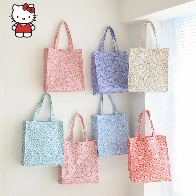 Kawaii Hello Kitty MINISO Multifunctional Tote Bag My Melody Student Portable Handbag Large Capacity Anime Waterproof Book Bag