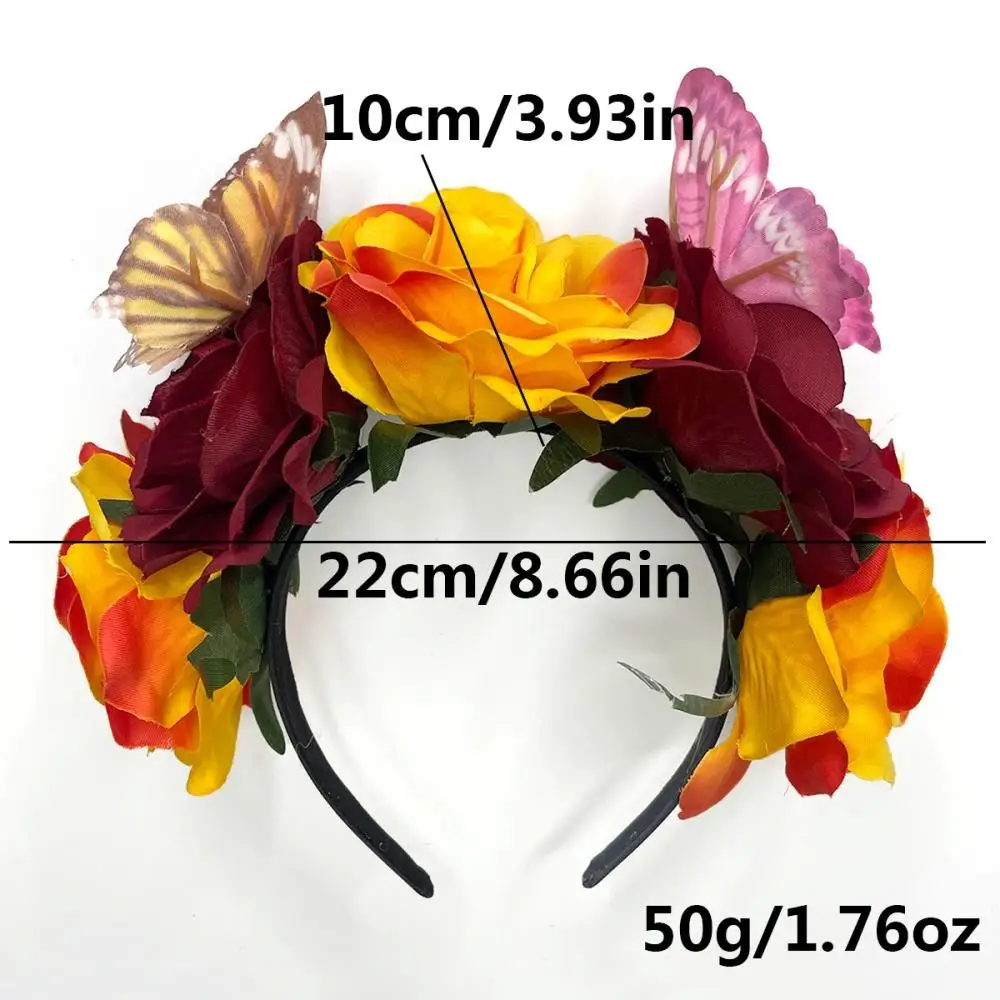 Large Flower Headband Mexican Floral Hair Band Rose peony Hair Hoop Cosplay Costume Party Festival Hair Garland Wedding Decors