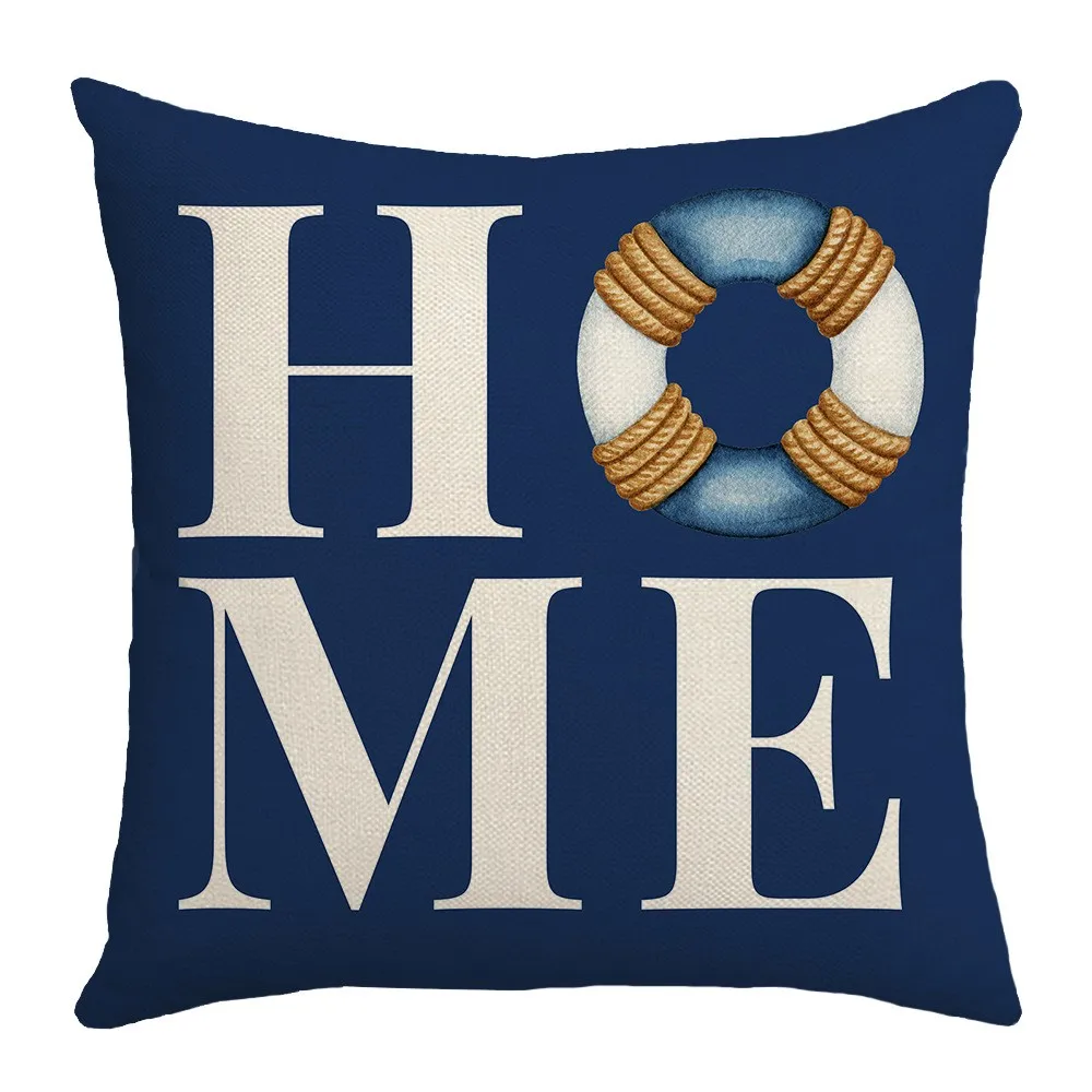 Marine Style Summer Cushion Cover 45x45cm Linen Pillowcases Boat anchor Drift Bottle Letters Throw Pillow Case Blue Pillow Cover