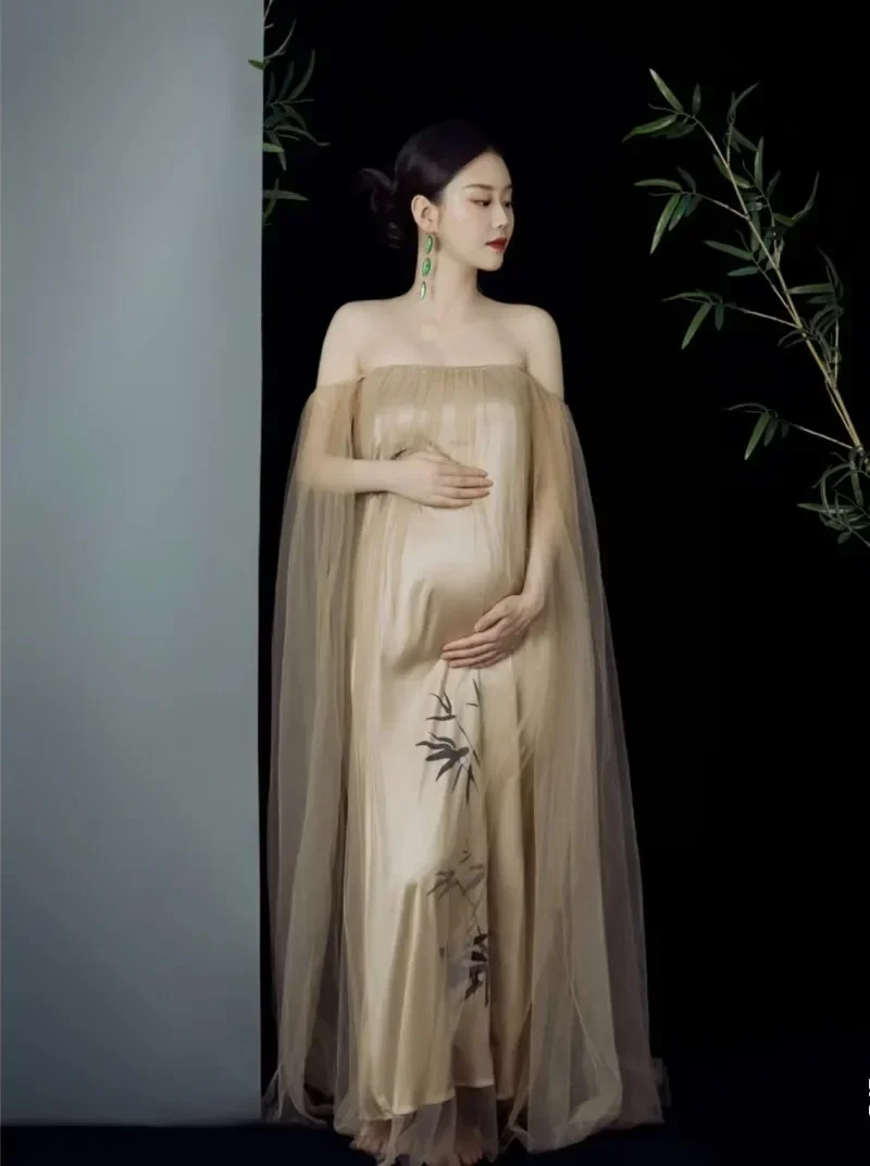 Women Photography Props Vintage Elegant Maternity Dresses Mesh Pregnancy Dress Studio Shooting Photoshoot Photo Clothes