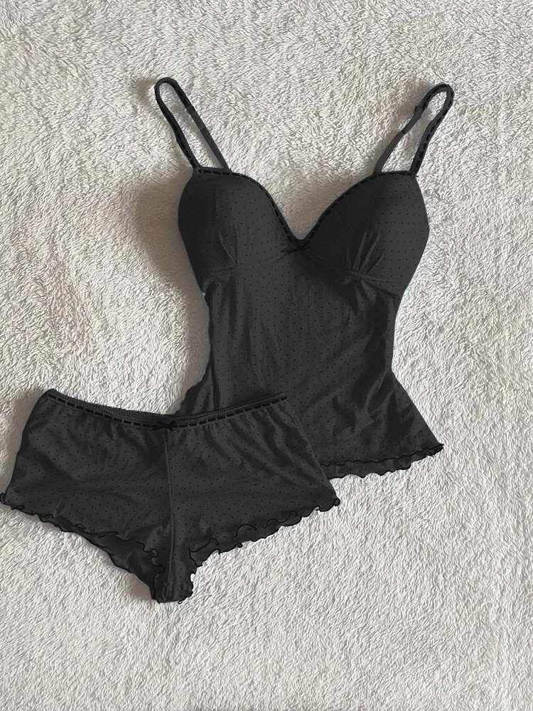 

Комплект одежды Pure Desire Bla на бретельках, женский летний сексуальный комплект домашней одежды большого размера в горошек с накладкой на грудь