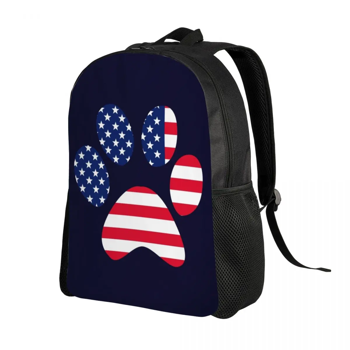 American Flag USA Patriotic Dog Paw Print Backpacks for Women Men Water Resistant College School Bag Print Bookbag