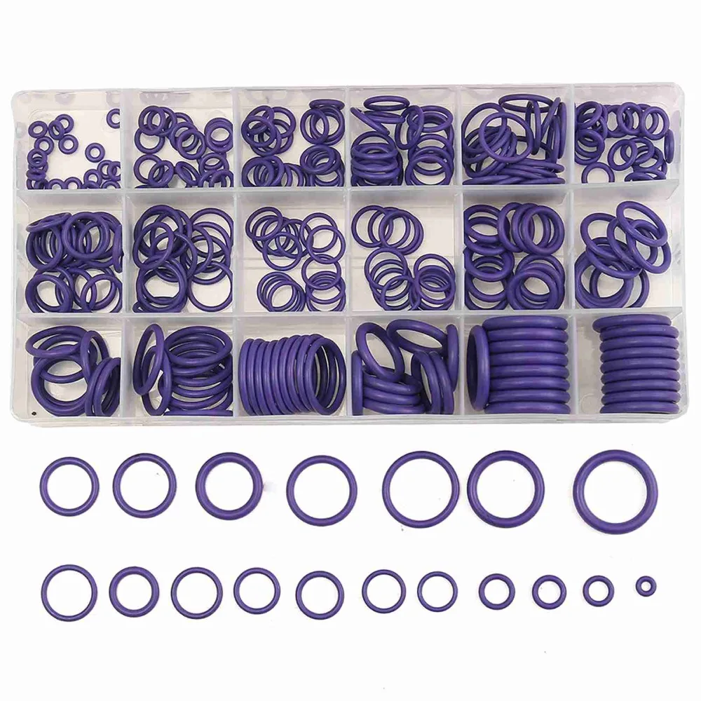270pcs Durable Nitrile Rubber Rubber O-Ring Plastic Box 18 Sizes Seal Gasket Set Purple O-Ring Assortment Kit Car AC Repair