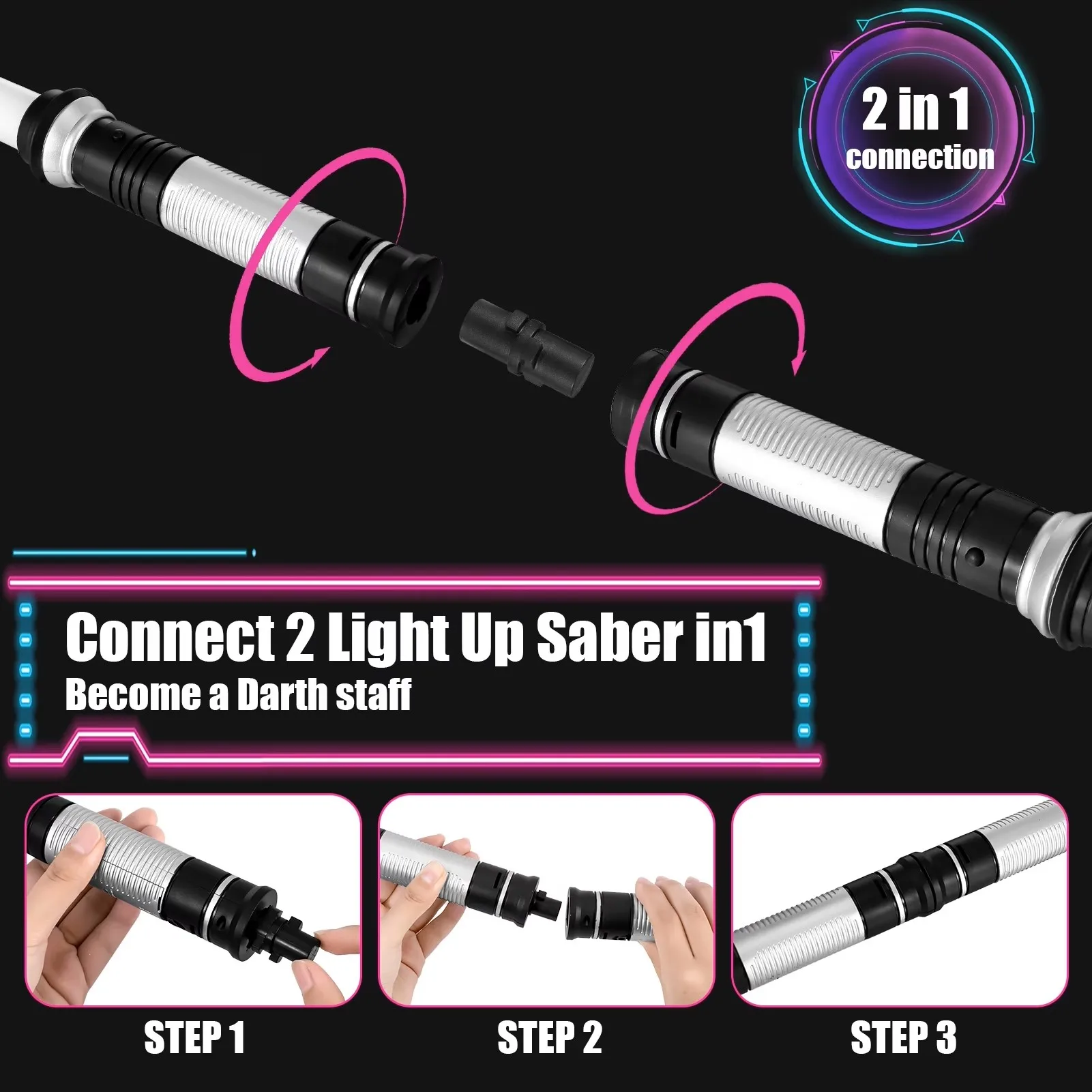 2pcs LED Light‑Up Lightsaber Toy Telescopic RGB Light Sword with Sound Effect 2‑in‑1 Splicable Cosplay Prop Boys Birthday Gift view 5