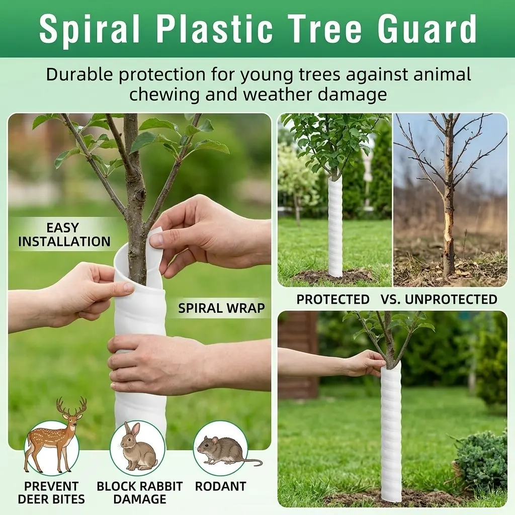 Anti-Biting Tree Trunk Protector Durable for Garden Seedlings HDPE Plastic Bark Guard Spiral Plant Shield Weatherproof Gear