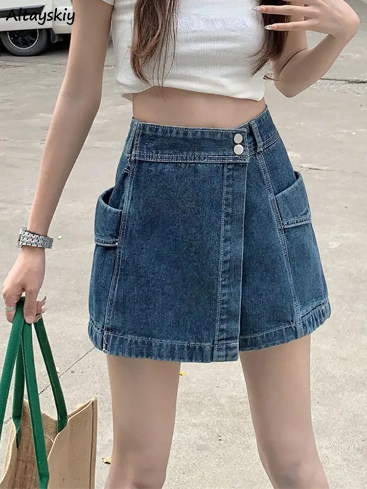 

Chic Irregular Pocket Denim Mini Skirts Women Fashion Asymmetrical All-match Young Popular Leisure Streetwear Girls Ins New BF