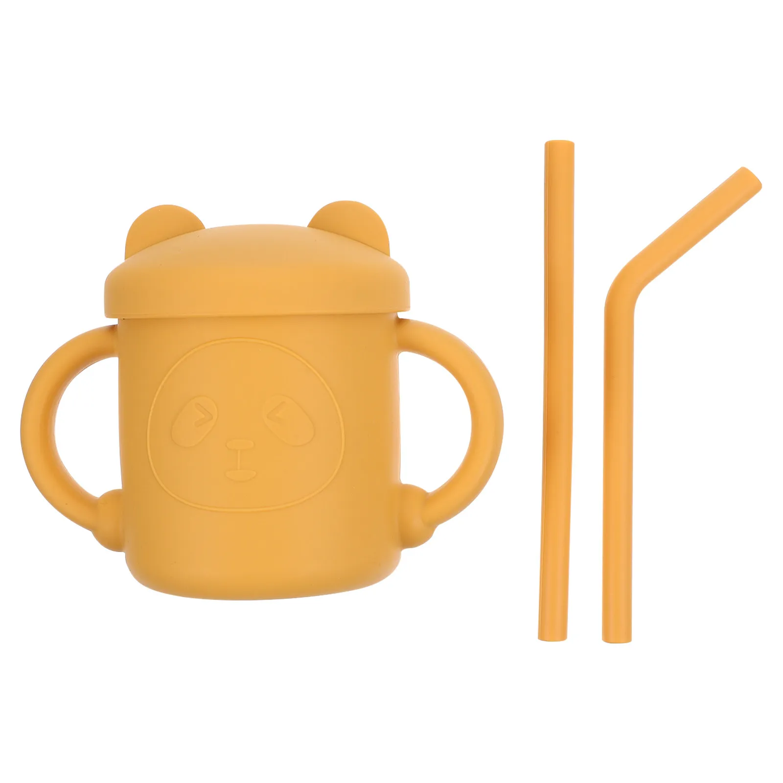 Kids Bear Shaped Silicone Straw Cup Baby Straw Cup Toddlers Training Water Drinking Bottle Resistant