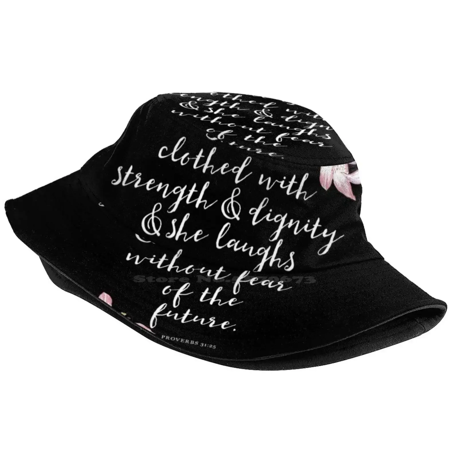 Christian Proverbs Sun Cap Fisherman Hat Bucket Hats Christian Quotes She Is Clothed With Strength And Dignity Proverbs 31 25