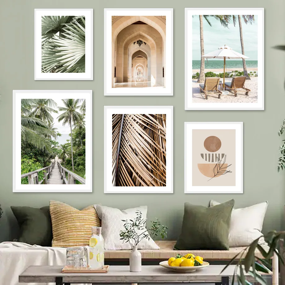 

Botanical Leaf Palm Coconut Tree Sea Beach Wall Art Mural Canvas Painting Archway Mosque Poster Print Pictures Living Room Decor