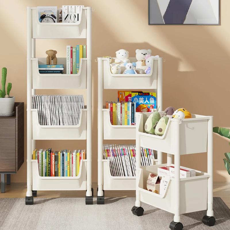 

Floor Standing Shelves for Children's Books Storage Mobile Simple Dormitories Living Rooms Household Storage Carts Pulleys Hooks