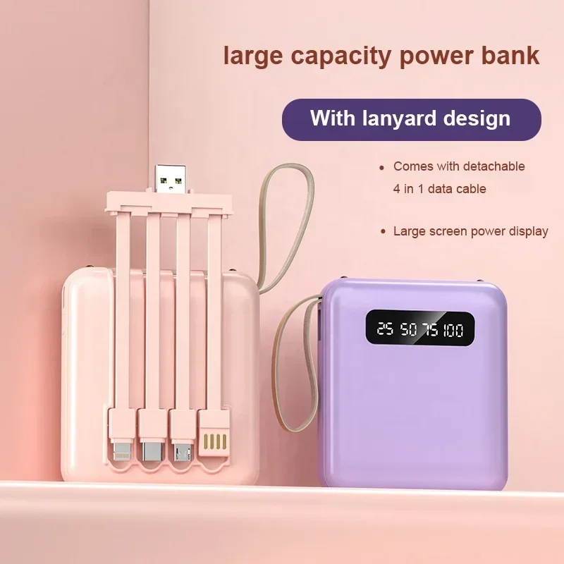 Xiaomi-Mini Power Bank, Carregamento Rápido, Grande Capacidade, 30000mAh, PowerBank Portátil, Cabo 4in 1, iPhone, Samsung, HUAWEI, Novo