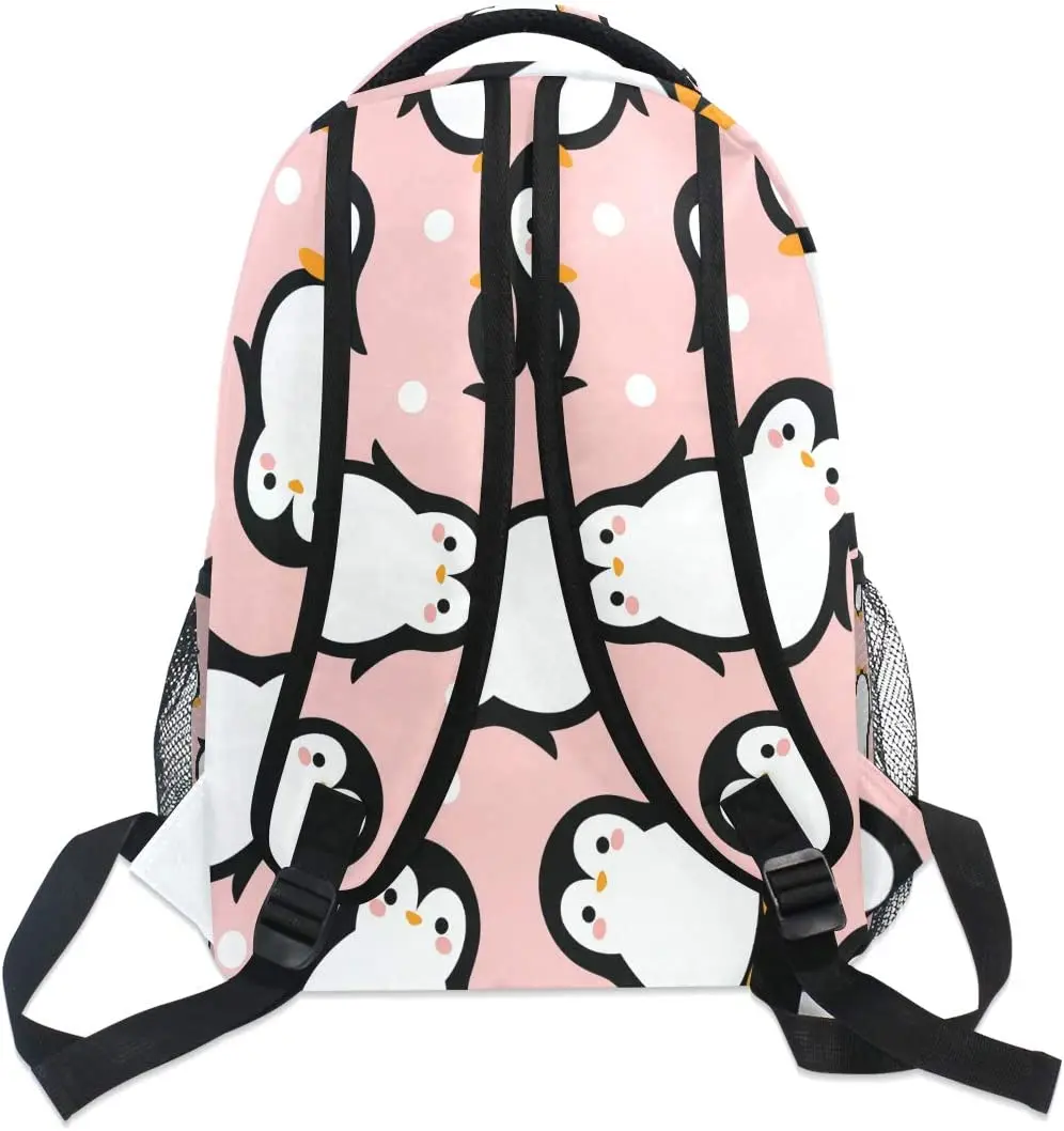 Cute Penguin Backpack for Boys Girls Kids Cartoon Pink Sea Animals Dots Student Bookbag School Bag Travel Daypack Shoulder Bag