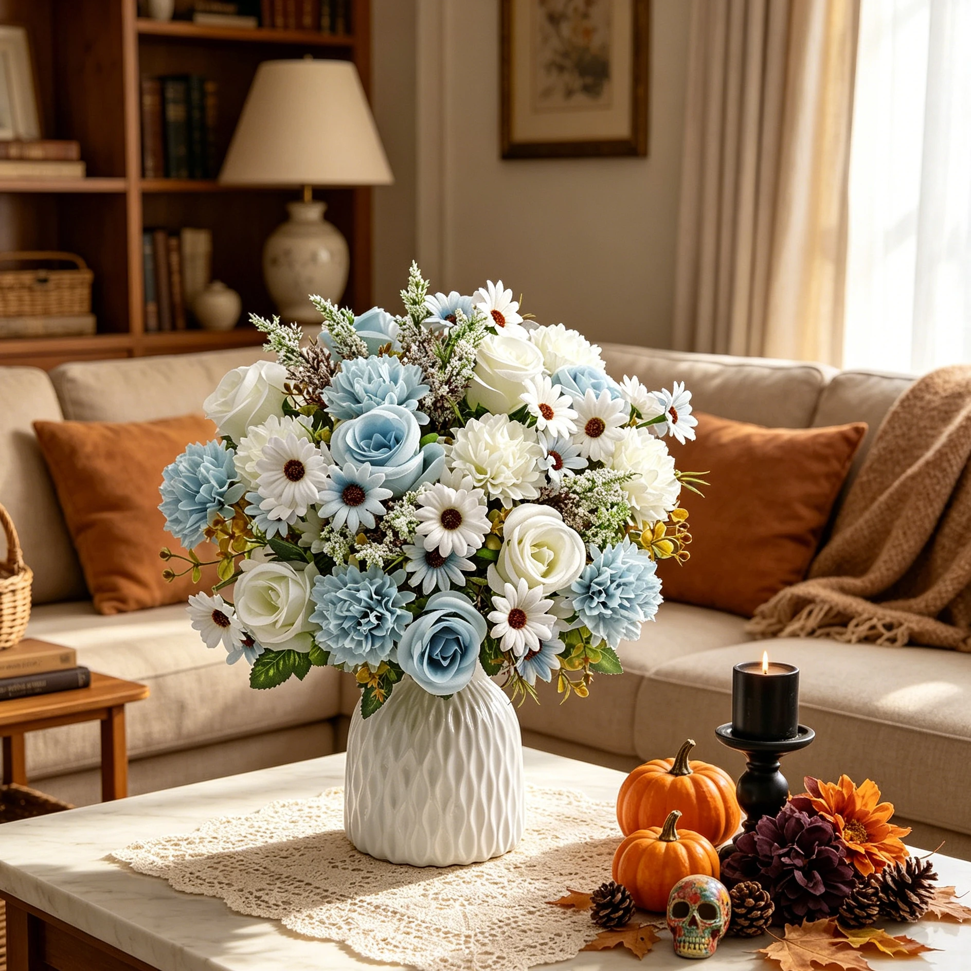 Künstliche Blumen Seidenrosen Knollenchrysanthemen Hochzeits-Brautstrauß Festival Heim Zimmer Herbst Halloween Deko DIY Geschenke – Detail 4