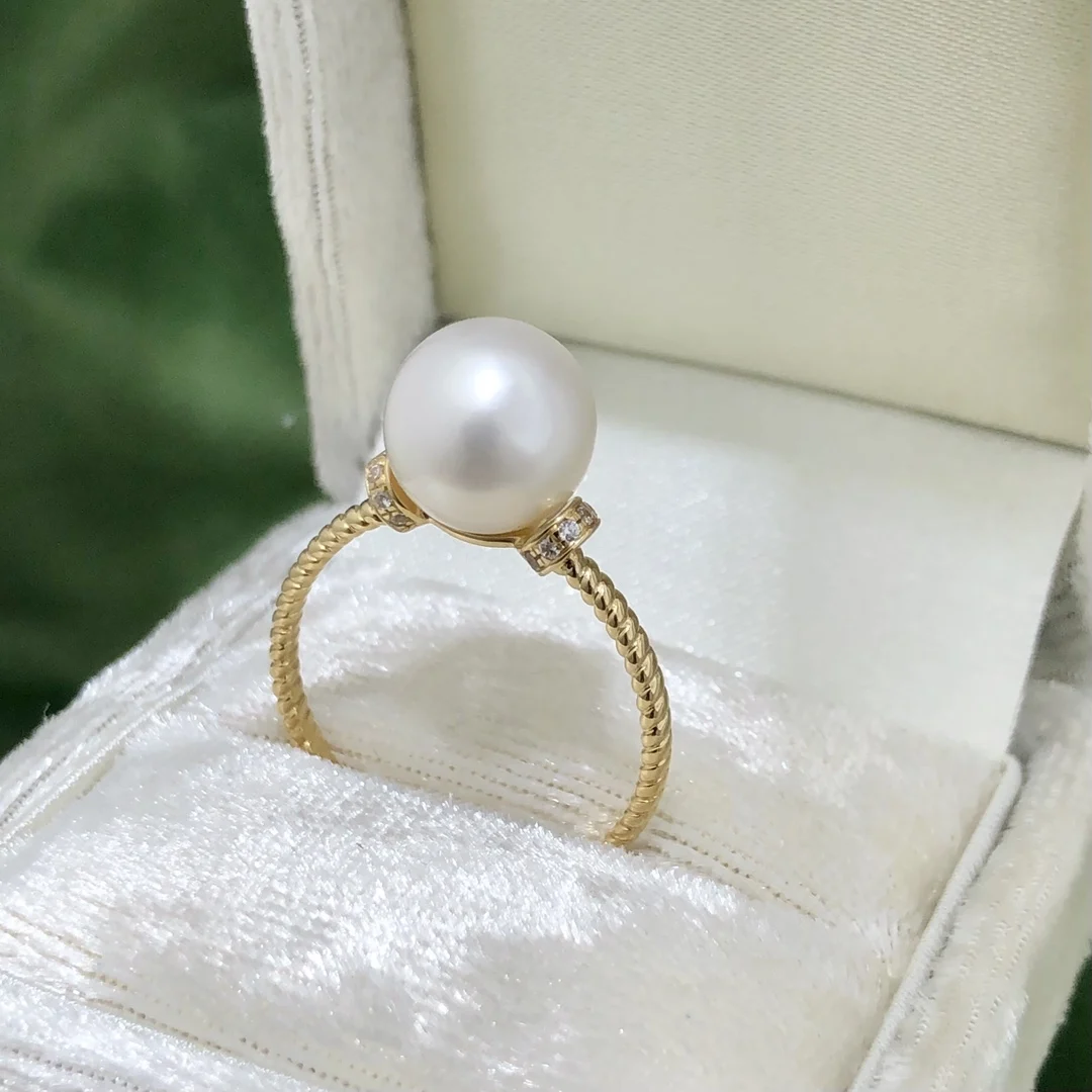 

JY Pearl Ring Fine Jewelry Solid 18K Gold Round 10-11mm AAAAA Nature Fresh Water White Pearls Rings Japan Origin for Women