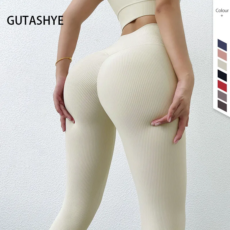 

Ribbed Yoga Pants High Waisted Gym Leggings Sport Women Fitness Seamless Female Legging Tummy Control Running Training Tights