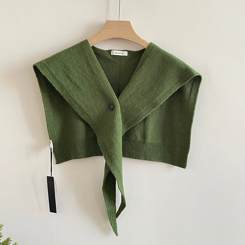 2025 Autumn Winter New Korean Simple Solid Color Wool Knitted Shawl Women Versatile High-end Sense Outer Fake Collar Wool Scarf