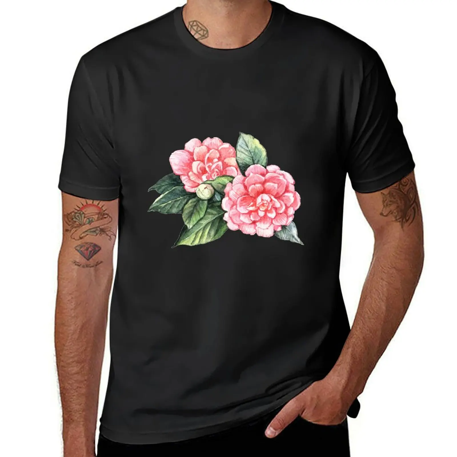 Watercolor Camellia T-Shirt customs plus size tops mens t shirts pack