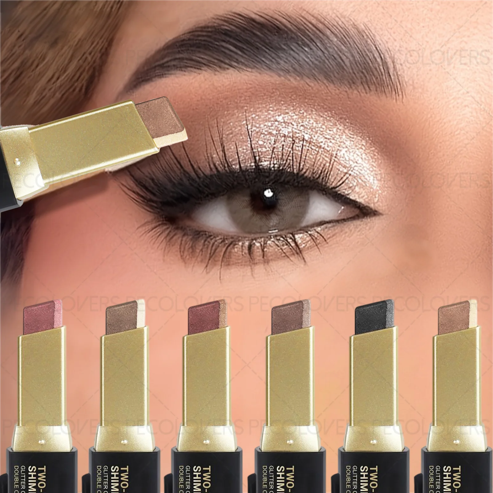 1pc PECOLOVERS Aurora Shimmer 2-Tone Gradient Glitter Eyeshadow Stick - Long-Lasting, Waterproof, Formaldehyde-Free