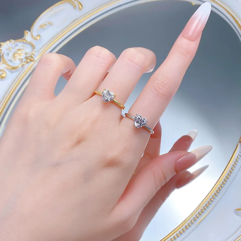 

Sparkling 7x7mm Heart High Carbon Diamond Women's Ring - Gold Plated Promise Wedding Band & Engagement Ring Jewelry Gift