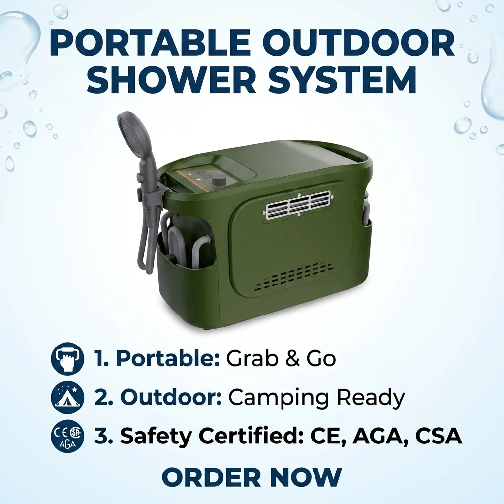 Portable Camping Tankless Copper Gas Water Heater Battery USB Powered On-Demand Hot Water for RV Outdoor Shower