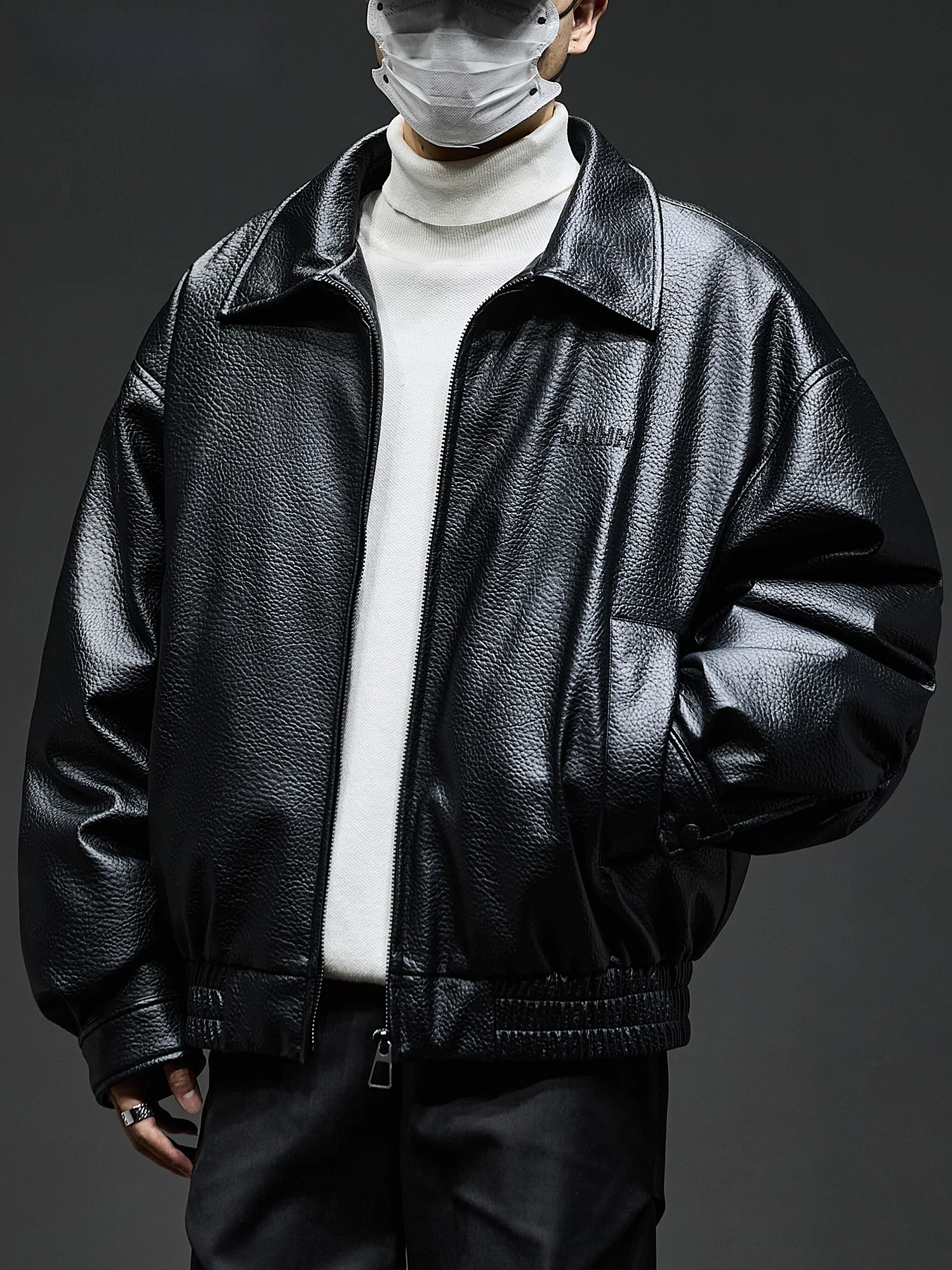 Gurbaks Herren Leder Jaet Down Ort Sli Trendy Warm Du Down Mantel mit amerikanischem Kragen Polyesterfaser Ci Casual Sle