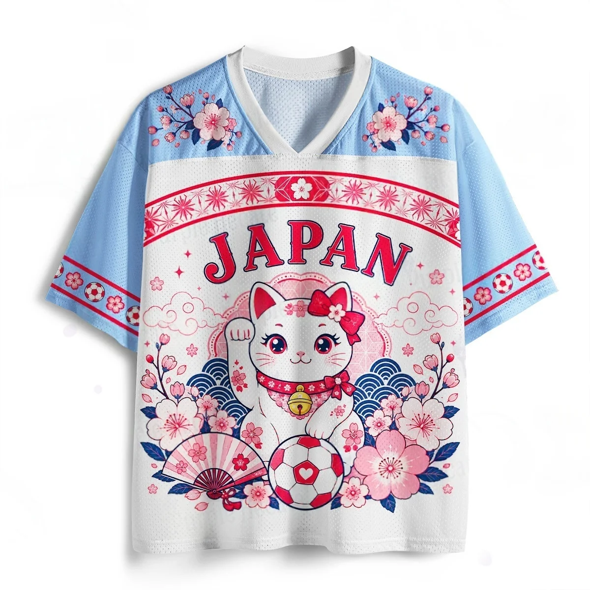 Adult and Children's Ukiyo-e Cartoon Fortune Cat Cherry Blossom Wave 3D Printed Breathable Support Short Sleeve