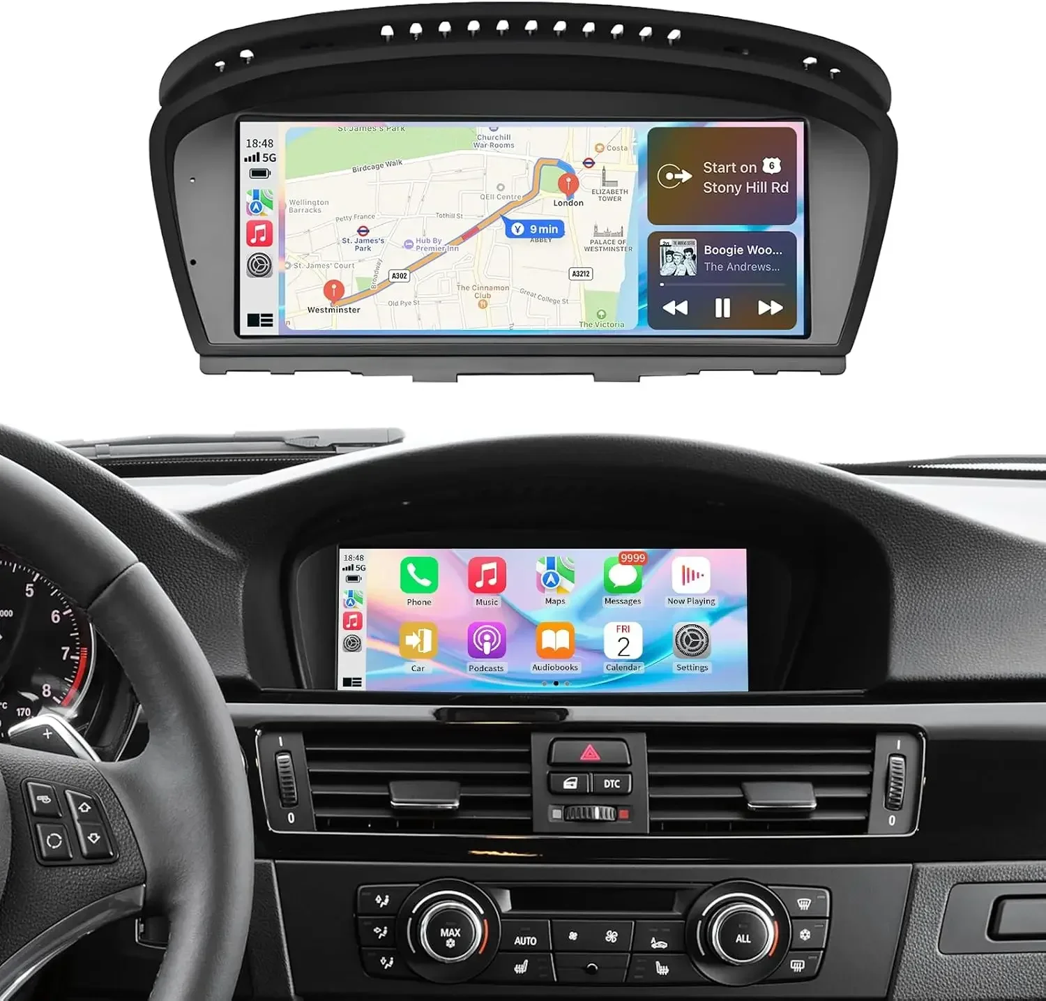 

Wireless CarPlay/Android Auto 8.9 Inch Touchscreen for BMW 3 Series E90/E91/E92/E93/ 5 Series E60 E61 M5 (2008-2013) CIC System,