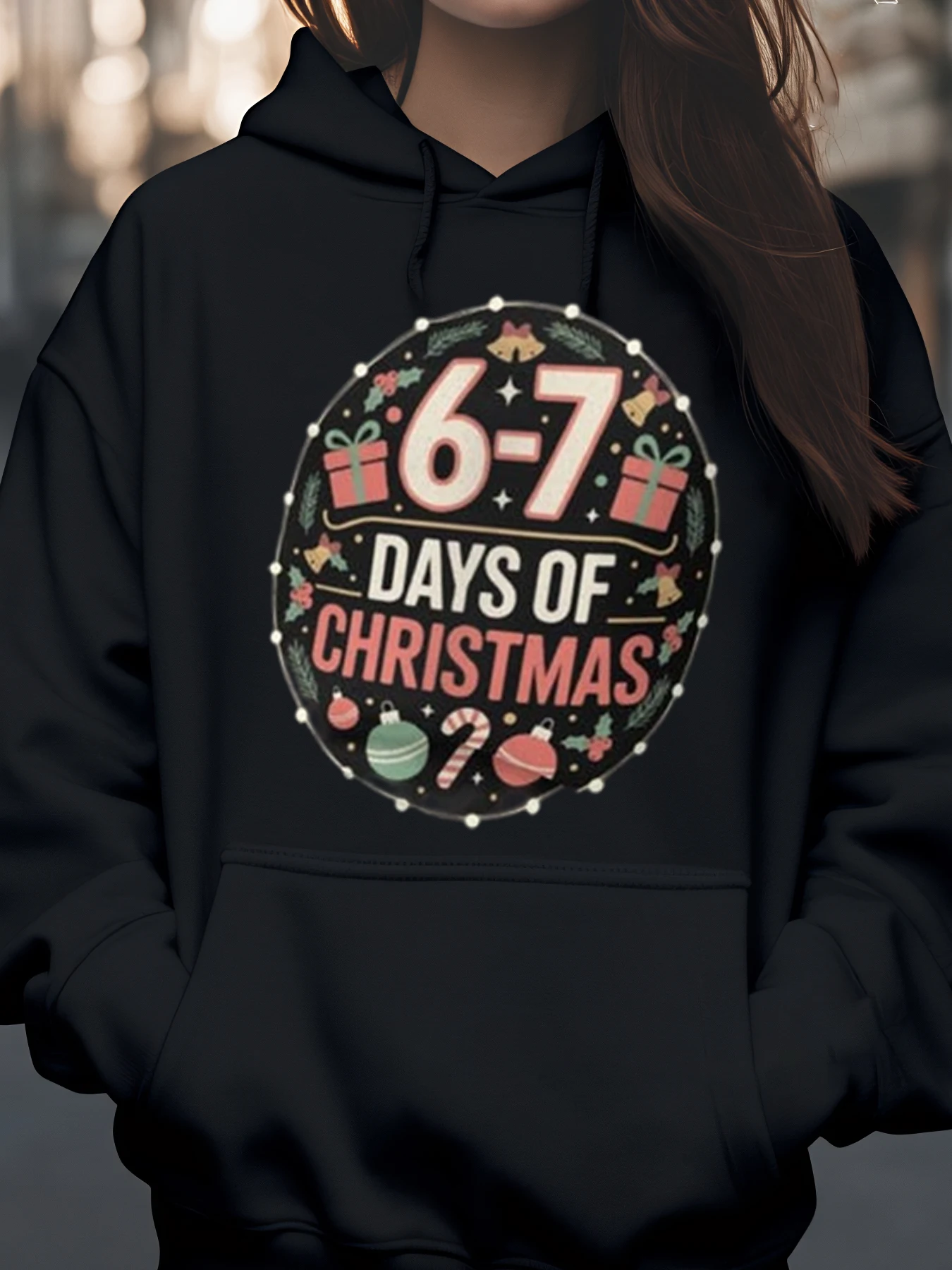 

6-7 дней Рождества Толстовка с принтом Праздничный сезон Повседневная одежда для женщин