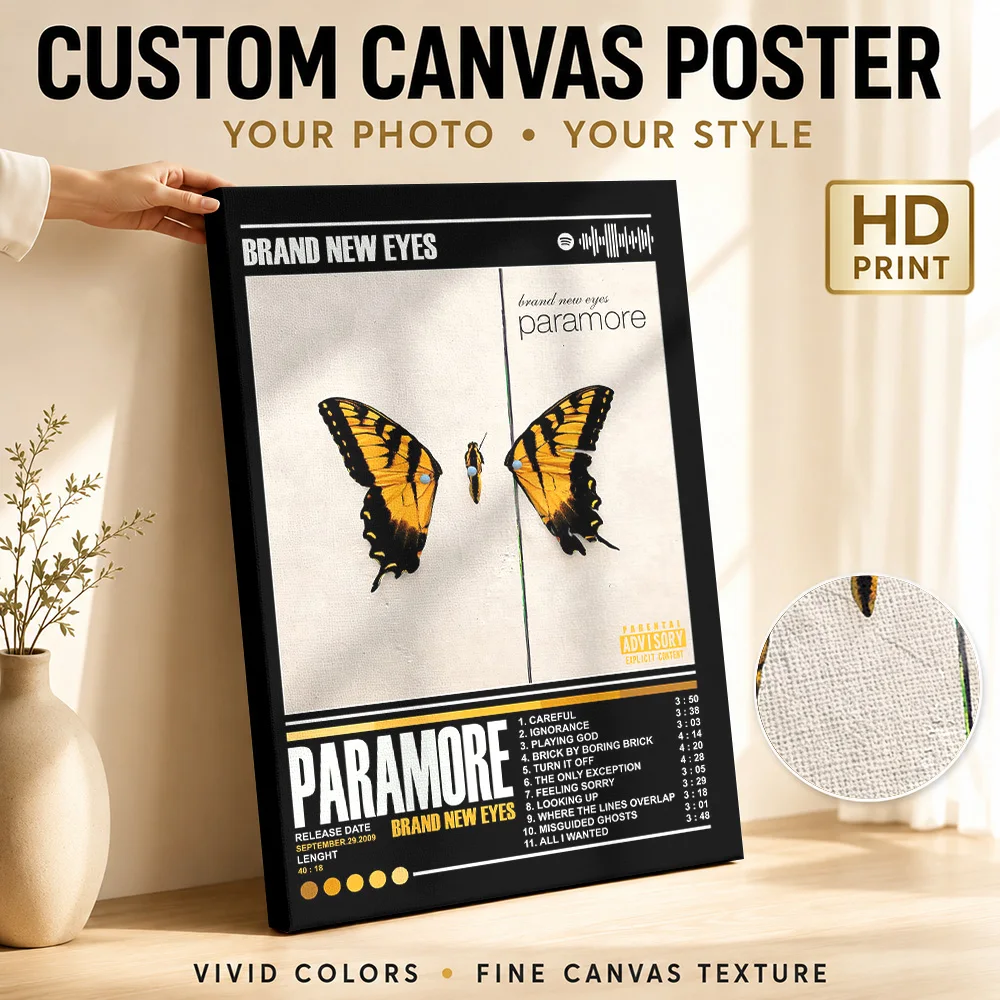 Paramore Brand New Eyes Album Framed Canvas Print Poster Grunge Style Wall Art With Customized Photo For Bedroom Ideal Fan Gift