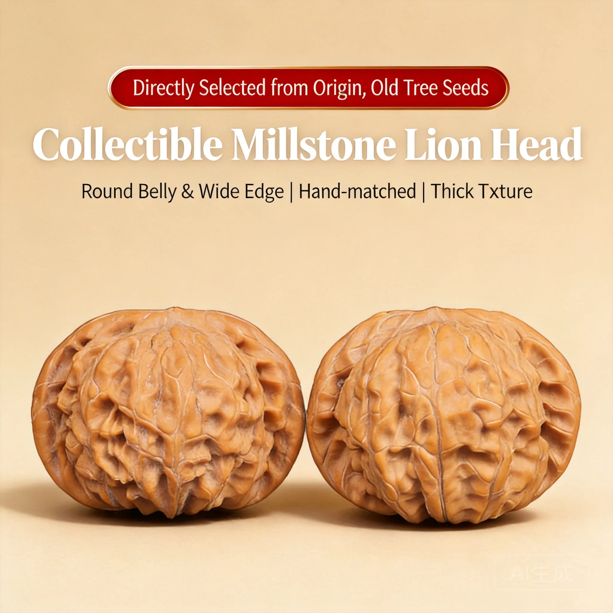 Chinese Style Auspicious Mopan Lion Head Wenwan Walnut Pair Natural Old Tree Hand Massage Finger Exercise Stress Relief Fortune