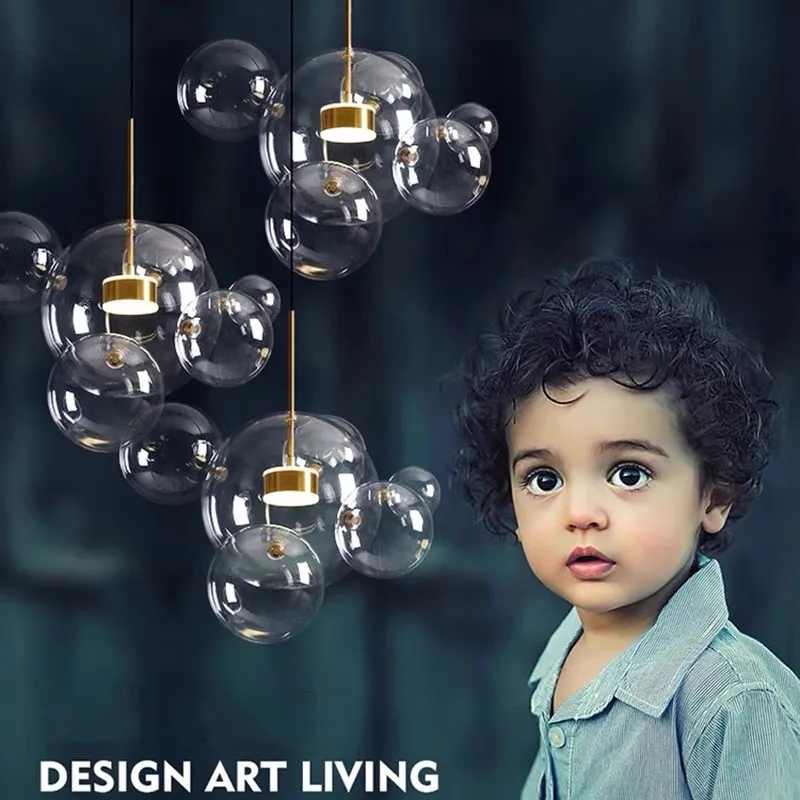 Modern Creative Clear Glass Bubble LED Chandelier for Children Dinging room Kitchen Light Bar Office Restaurant Lighting Fixture