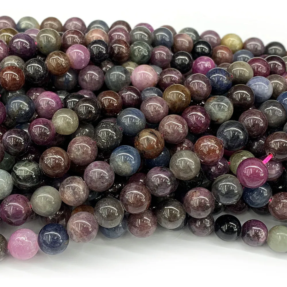 

Veemake Natural Sapphire Ruby Round Blue Yellow Red Pink Purple Smooth Loose Beads 08102