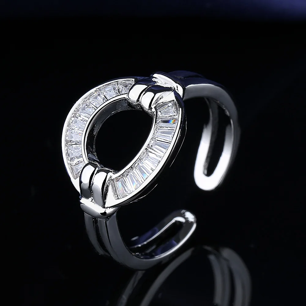 

925 Sterling Silver Oval Row Zircon Adjustable Ring Stylish and Simple OL Daily Commute