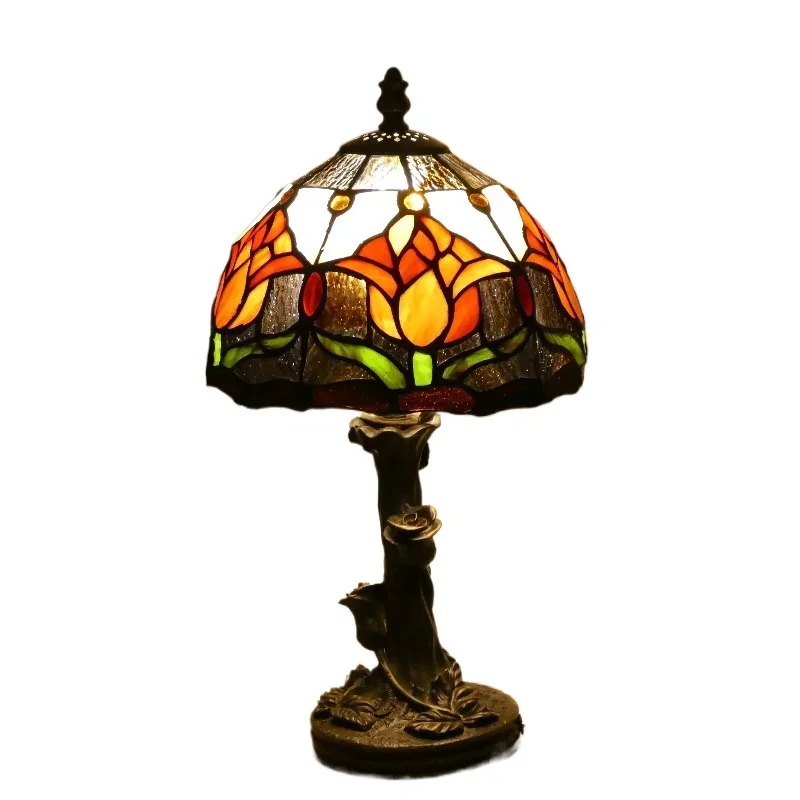 Small table lamp rose base design 14 inch European style country style bedroom bedside lamp study living room