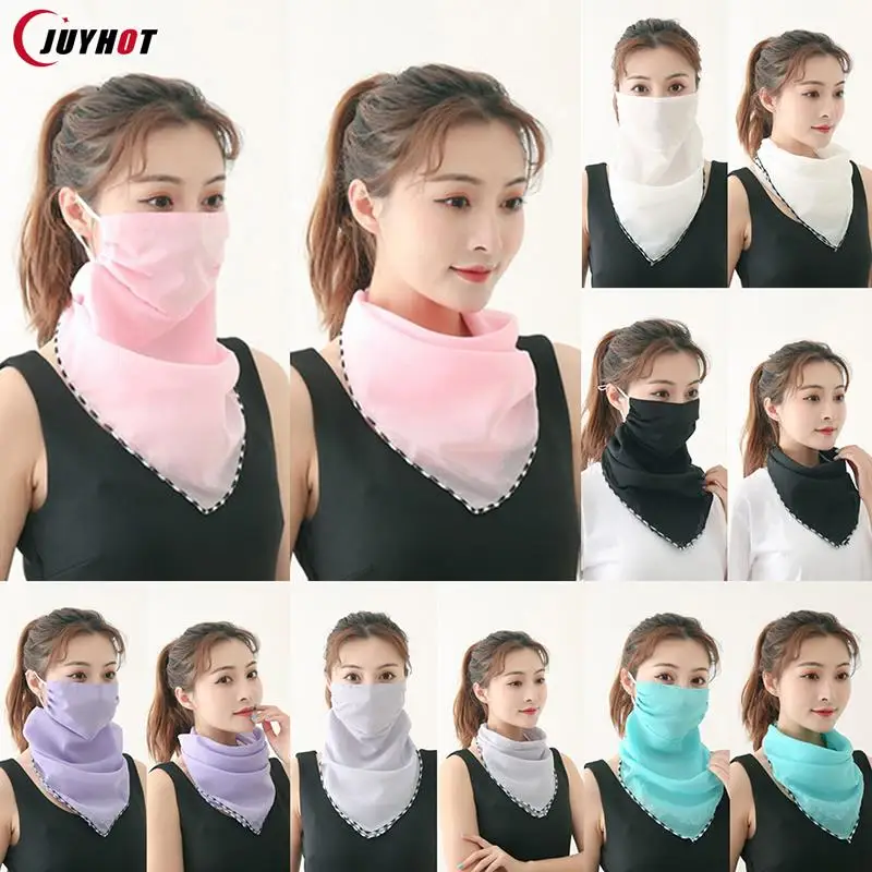 Women Mask Scarf Summer Sun Protection Face Mask Neck Shawl Outdoor Riding Dustproof Running Cycling Ear Hangers Chiffon Scarf