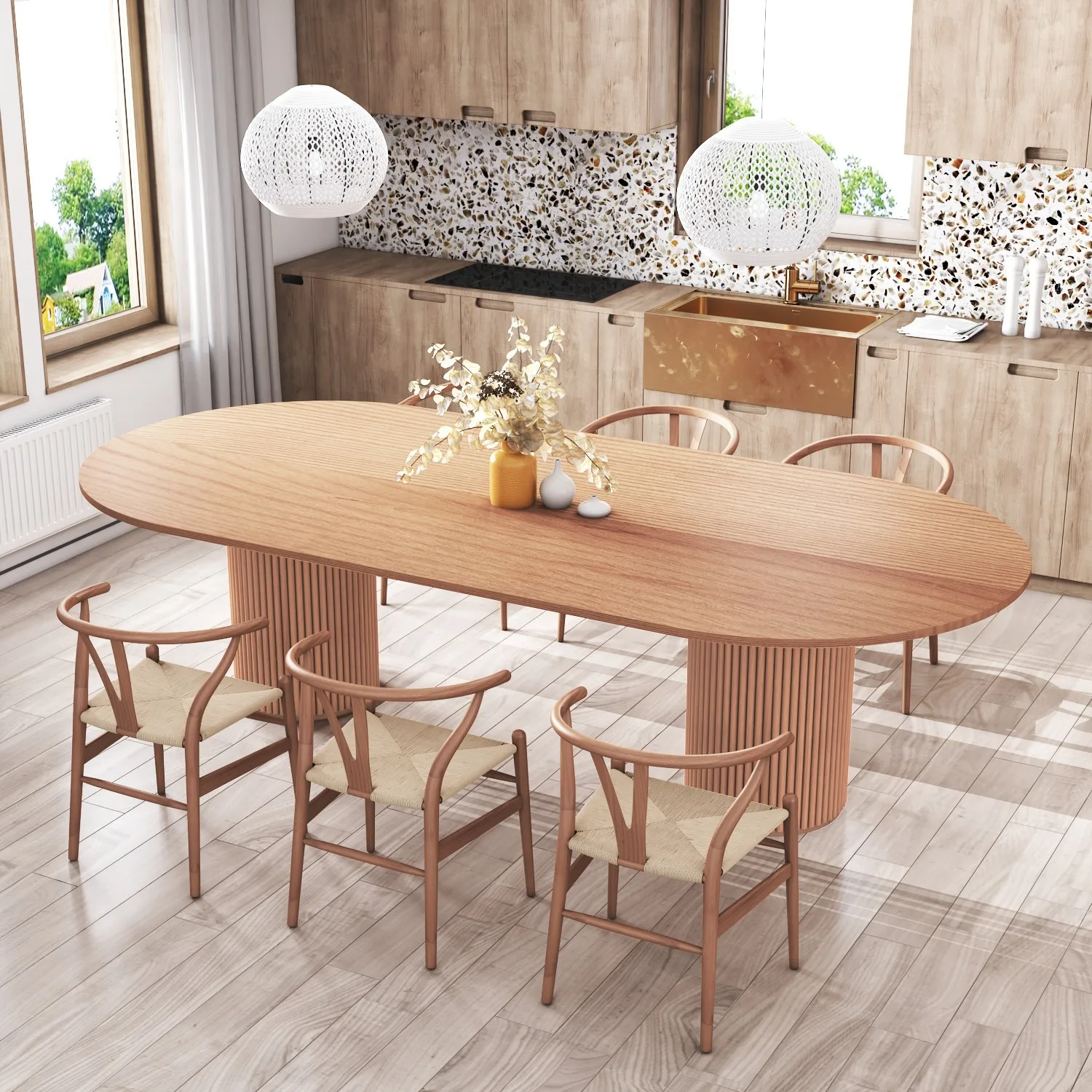 Factory Direct 2026 Nordic solid wood dining table household small apartment dining table and chair combination Japanese rattan