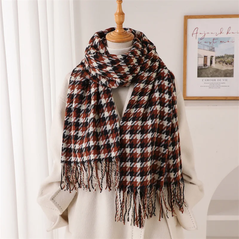 Scottish styleWarmer Scarf For Women Winter Tassel Pashmina Shawl Fashion Long Warps Autumn Elegant Ladies Blanket view 3