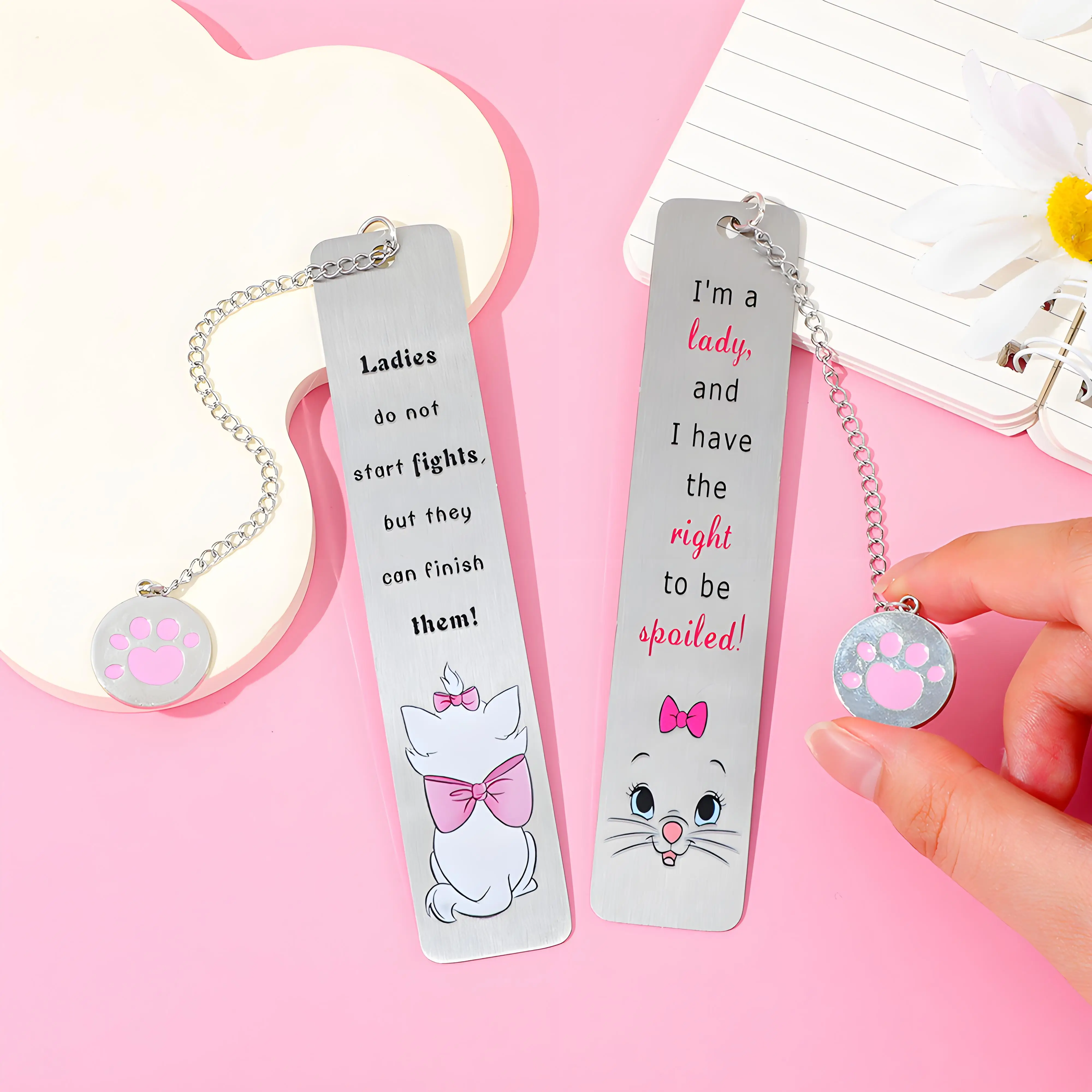 Marcapáginas de acero inoxidable 3D de Disney Mary Cat, diseño de garra de gato lindo de Anime, accesorios de lectura, regalo para amantes de los libros, estudiantes Stati