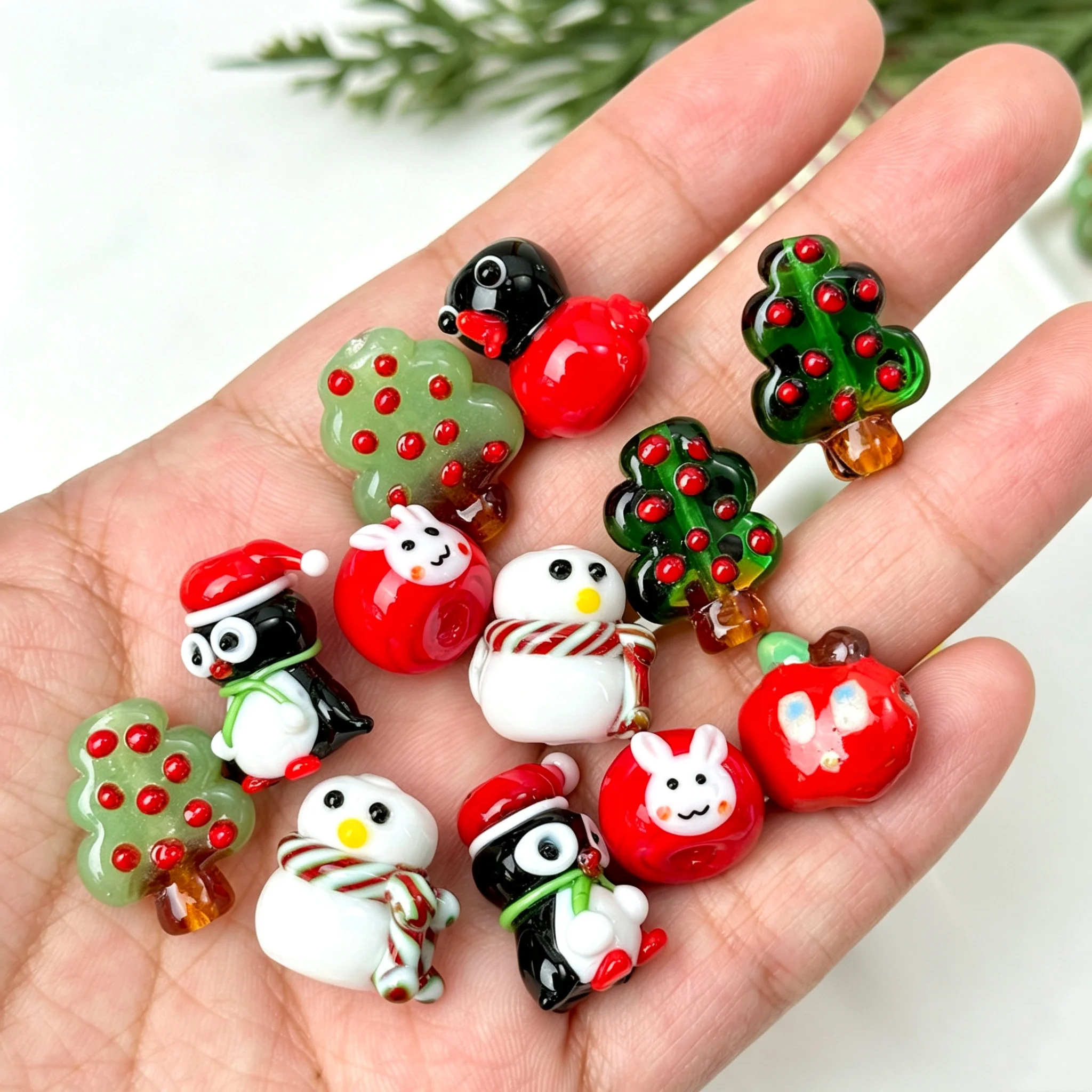 Christmas Snowman & Penguin Lampwork Glass Beads, Xmas Decor Beads, DIY Bracelet Necklace Jewelry Making Supplies
