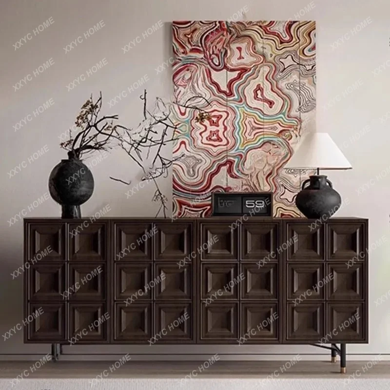 

old solid wood dining side cabinet, living room retro entrance cabinet, creative designer, foyer against the wall