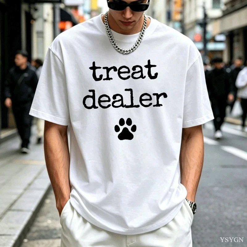 Playful Treat Dealer T-Shirt Paw Print Design T Shirt Casual Round Neck Printed T-Shirts for Men and Women Dog Lover Clothes