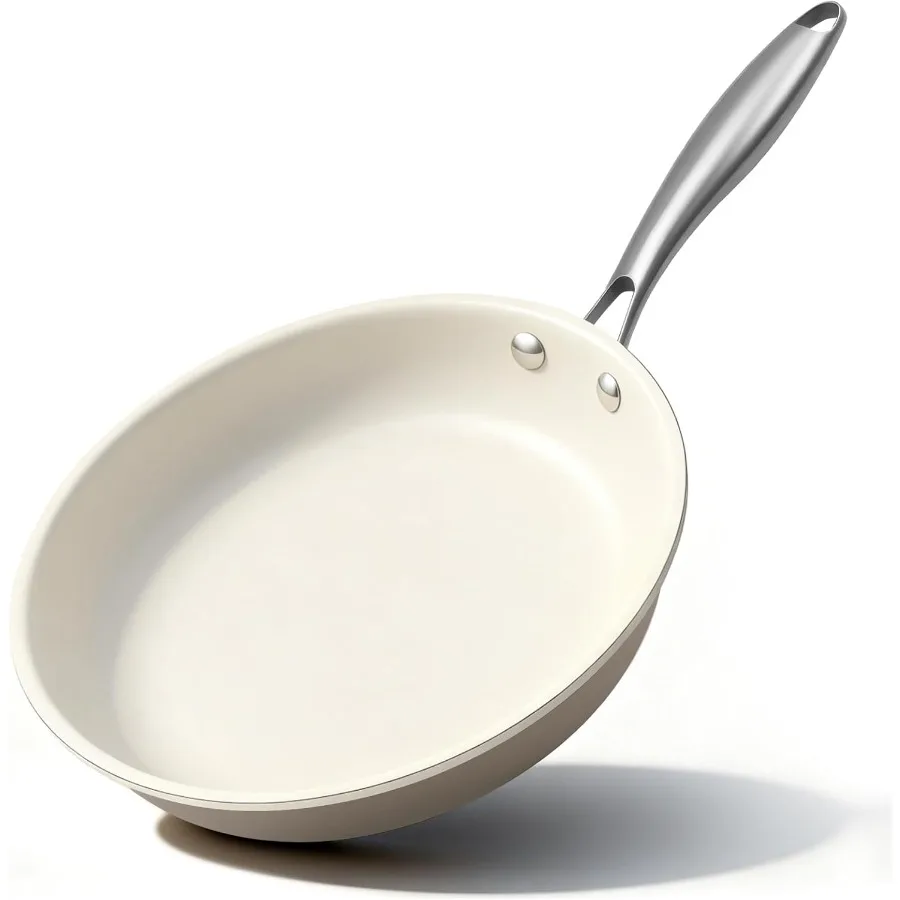 

8,5-дюймовая керамическая сковорода с антипригарным покрытием, нетоксичная духовка без PFAS, безопасная и индукционная готовая алюминиевая посуда с нержавеющей сталью S