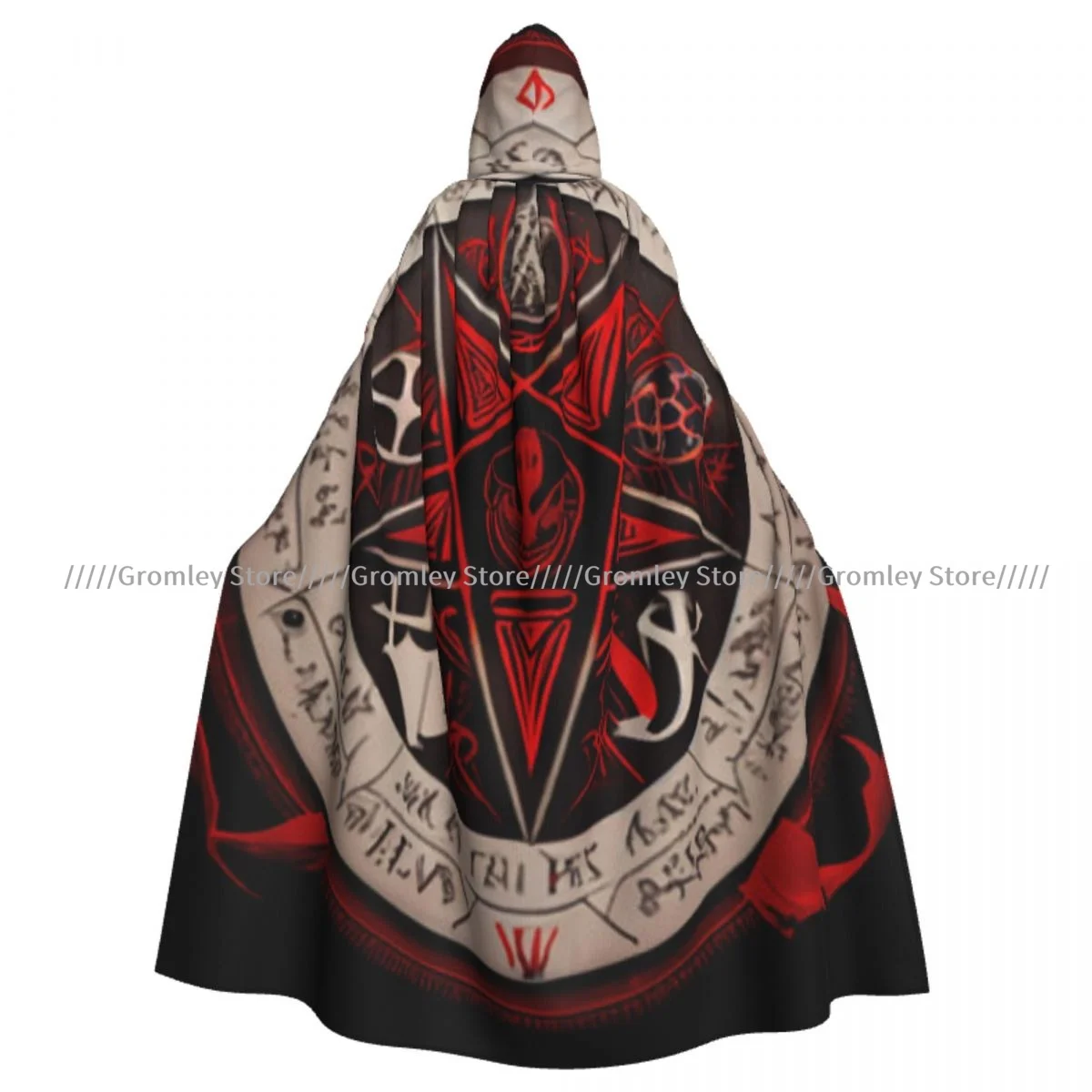 Medieval Halloween Cosplay Cloak Hooded Coat Montage Of Occult Pentagram Cape Coat Long Trench Costume Wizard Cloak