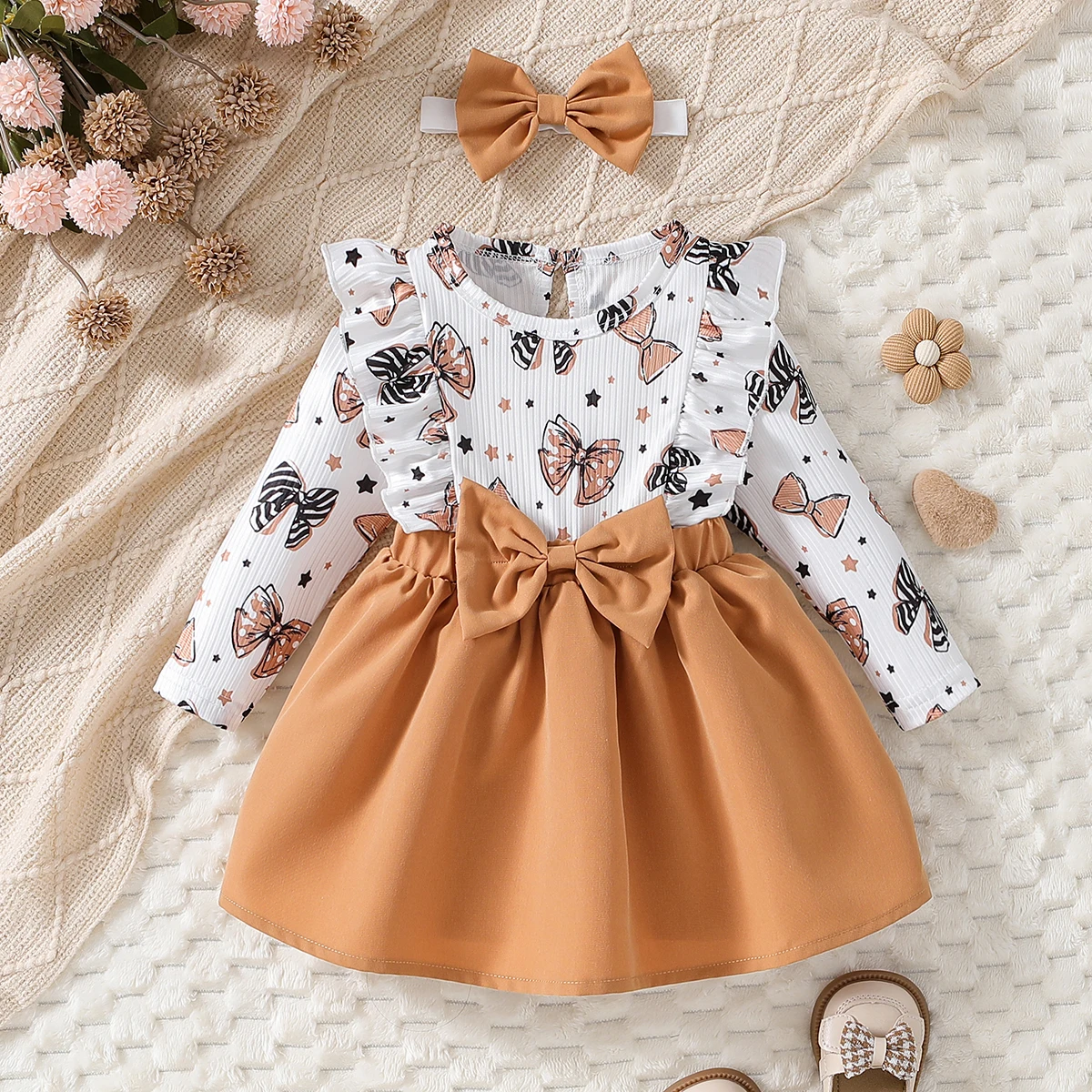 

Infant Baby Girl Cute Butterfly Print Long Sleeves Dress Ruffle Toddler Girl Birthday Princess Dresses for 6Months-3Years