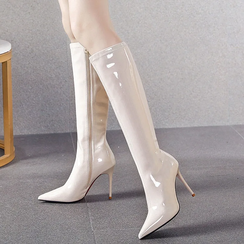 Women Knee-high Boots Temperament Pointed Stiletto Heeled Boots Patent Leather Slim Fit Elastic Boot Knee-high High-heeled Boots - view 2