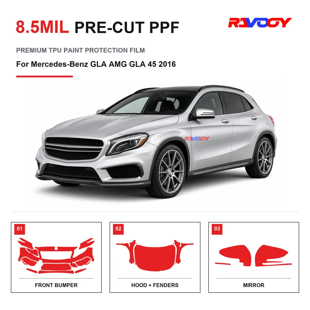 Precut PPF For Mercedes-Benz GLA AMG 45 2016 8.5mil TPU Clear Paint Protection Film Self Healing Hydrophobic UV Stone Chip Guard
