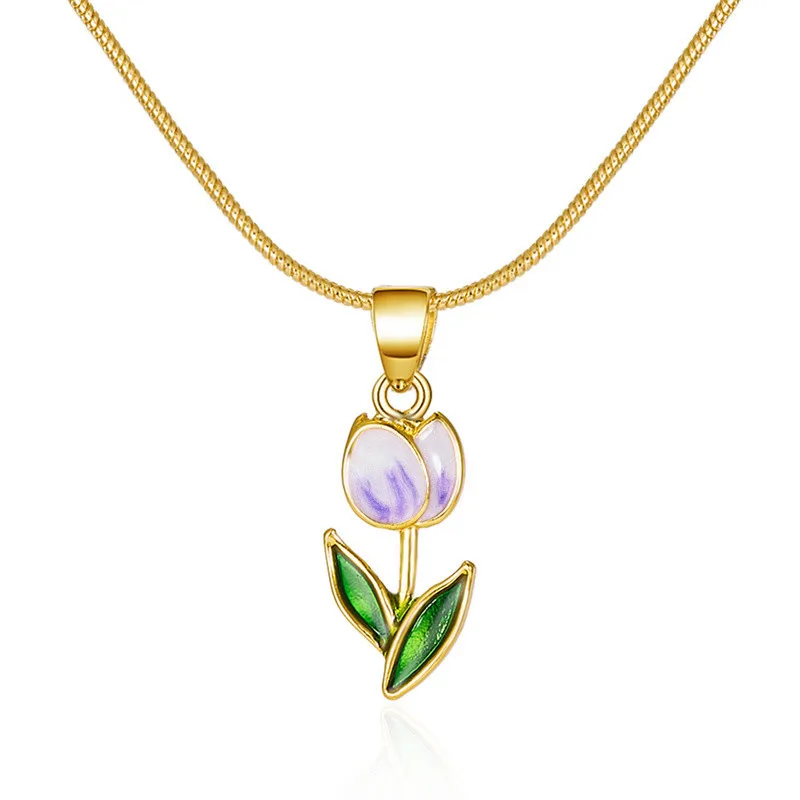 Vintage elegante Emaille-Halskette mit Tulpenblüten-Anhänger für Damen, modische Accessoires für junge Persönlichkeiten, Schlüsselbeinkette, Choker. – Detail 27
